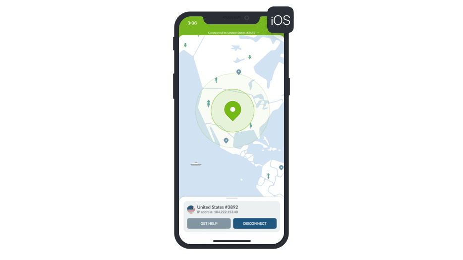 NordVPN's iPhone VPN for iOS on an iPhone 11