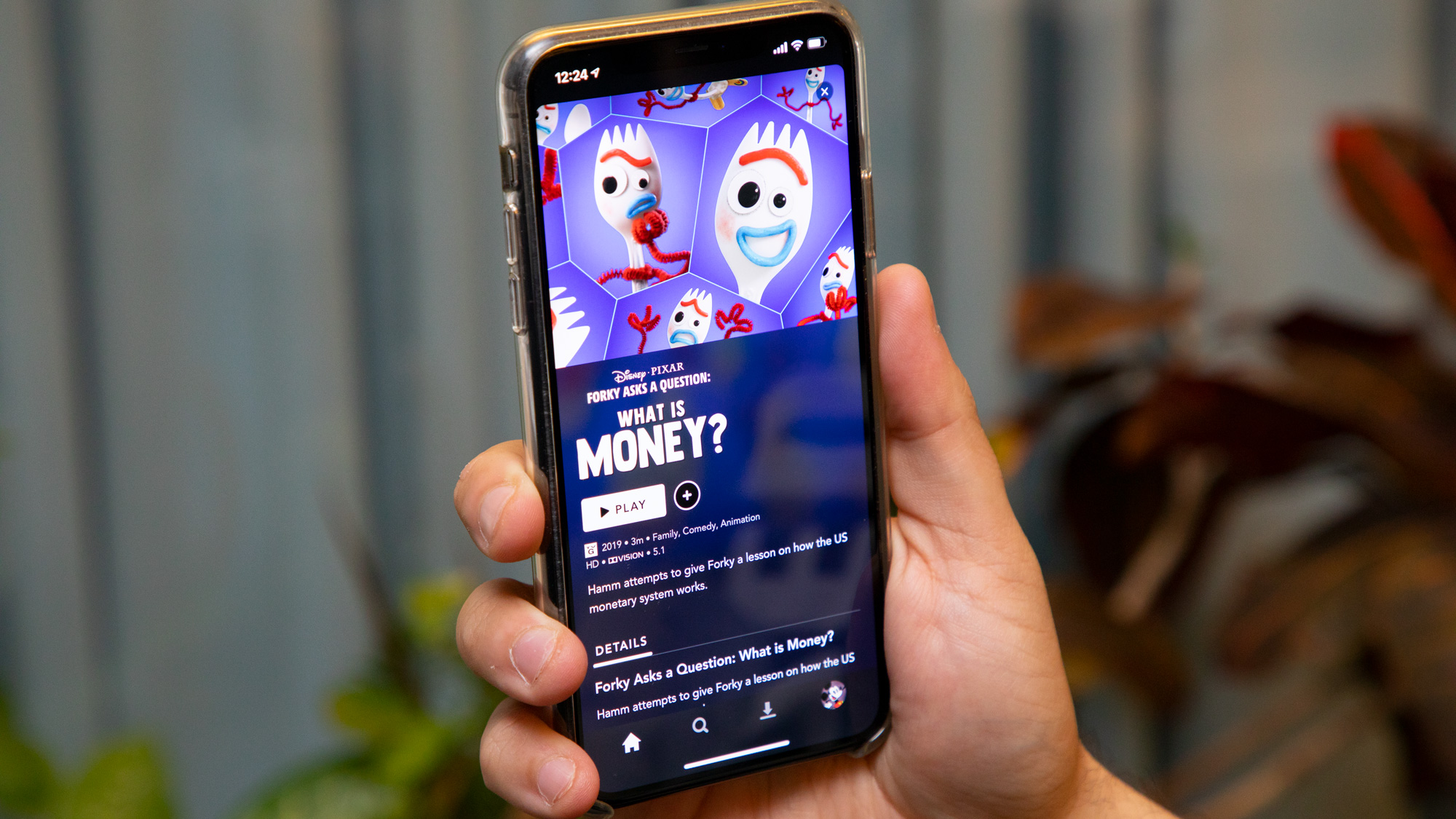 The Disney Plus app open to the show about Forky, the Toy Story character who learns lessons
