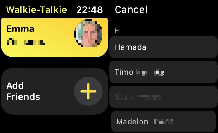 The 'Add Friends' button lets you add contacts to Walkie-Talkie.