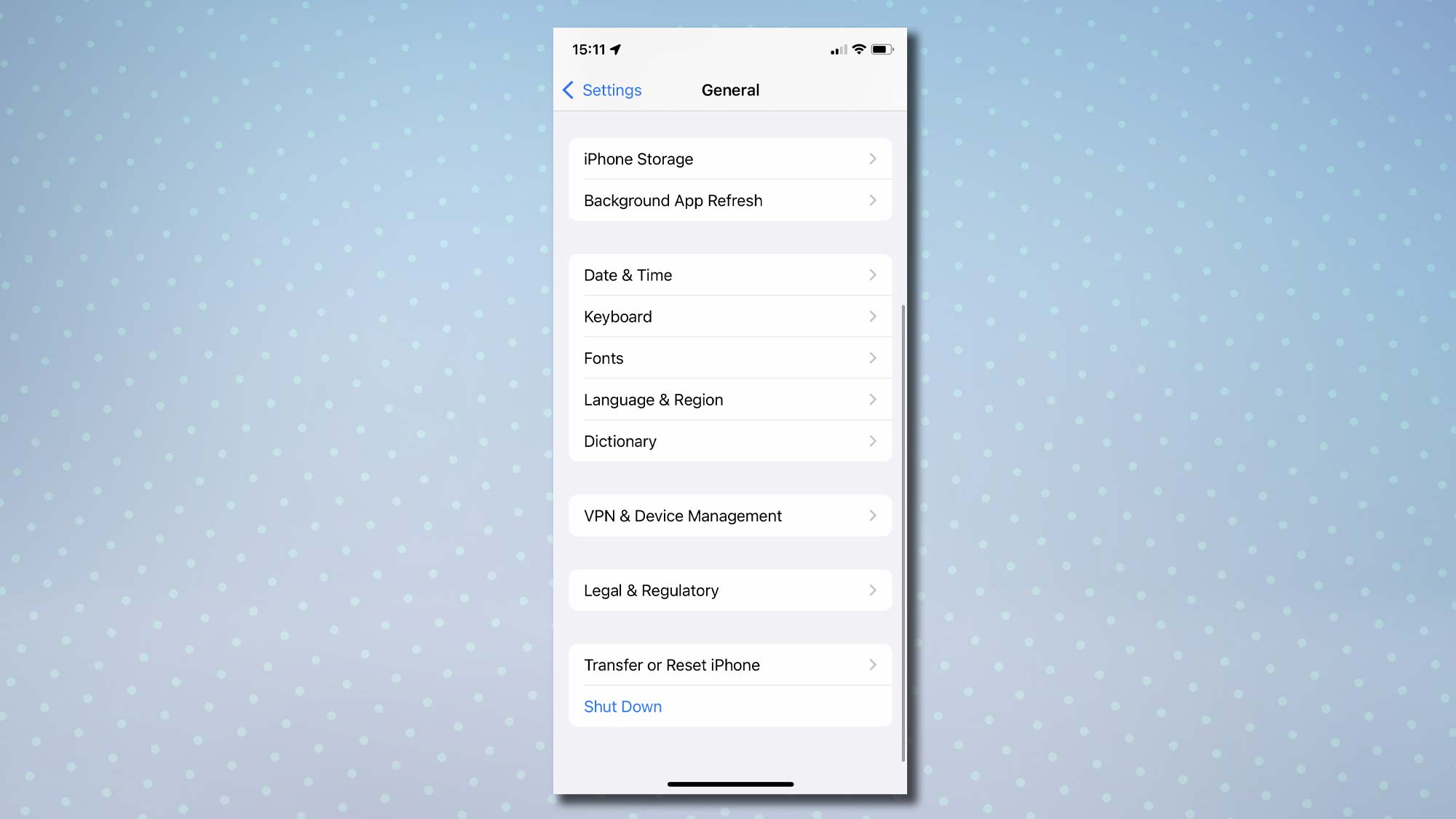 A screenshot of the settings menu on iPhone with
