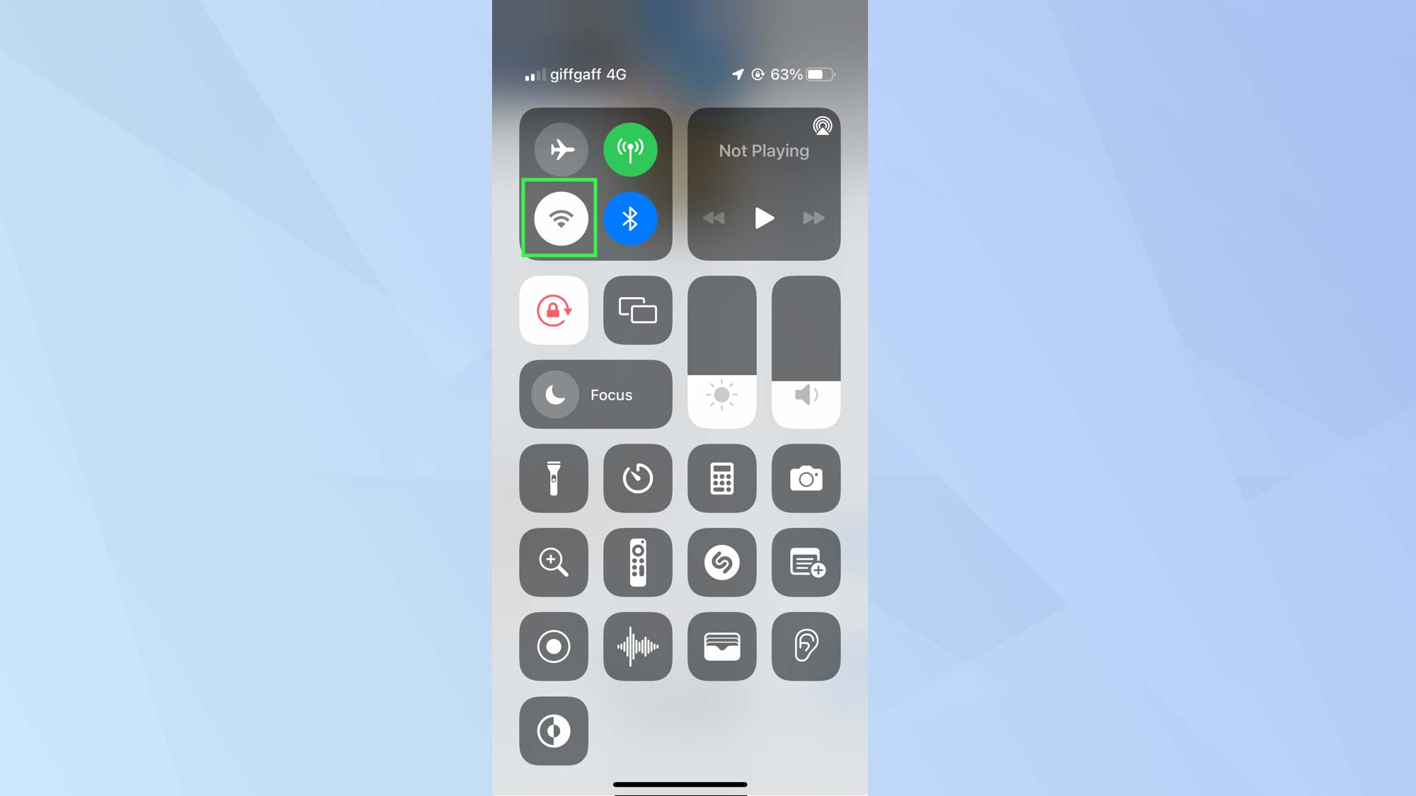 A screenshot from an iPhone showing the Control Center