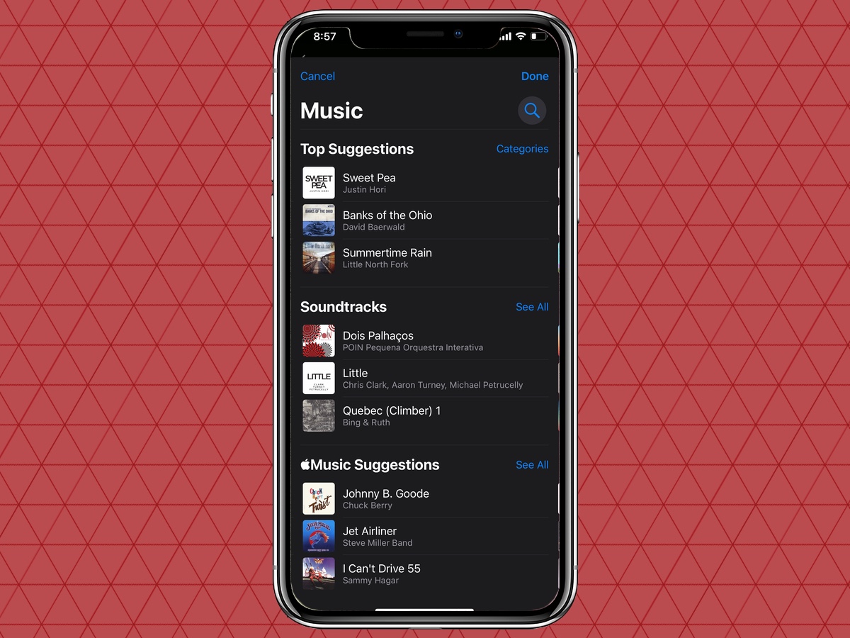 a list of songs to select to play during Memories in iOS 15 Photos