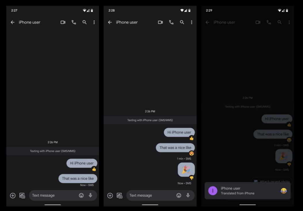 Google Messages decoding iMessage reactions