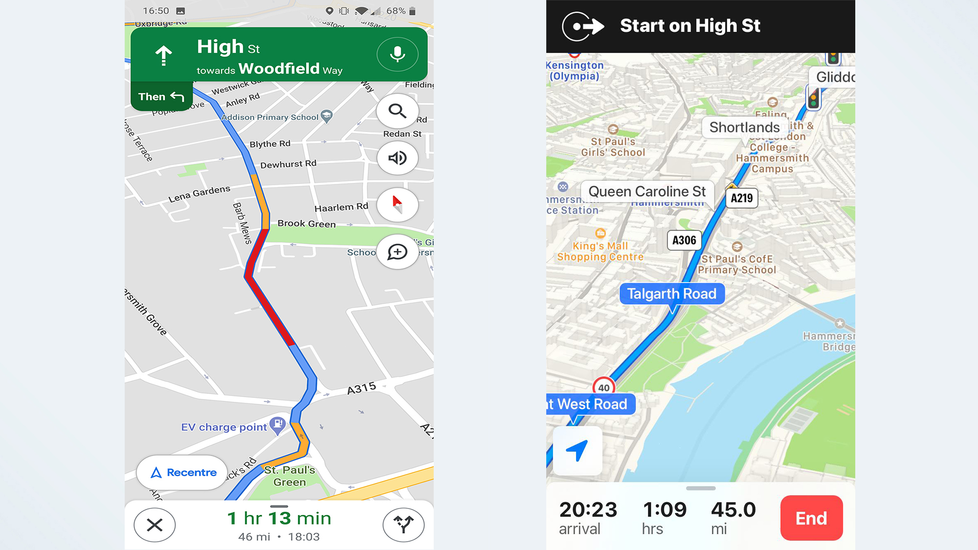 Google Maps vs. Apple Maps: traffic graphics