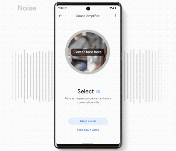 A GIF demonstrating Google Pixel series' Conversation mode for the Sound Amplifier accessibility tool