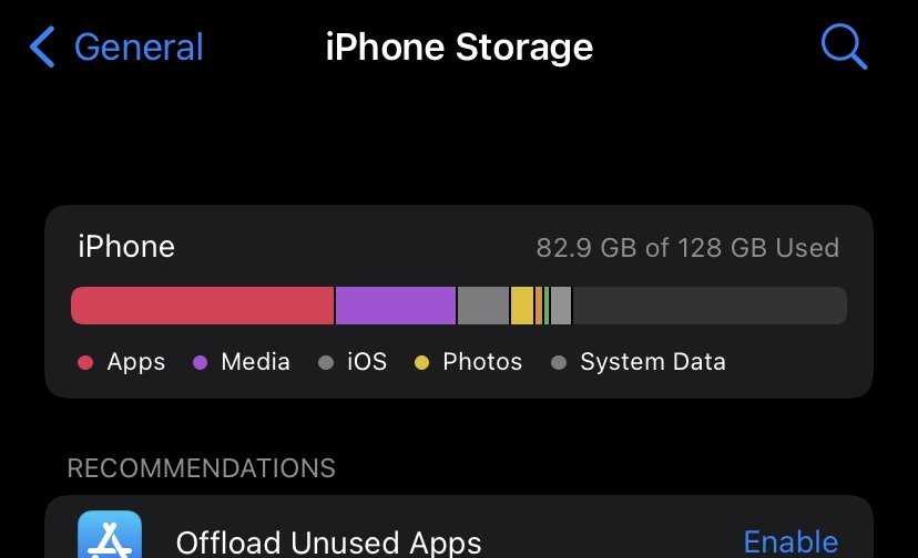 You can see what type of data is consuming storage in iOS, but not how much.