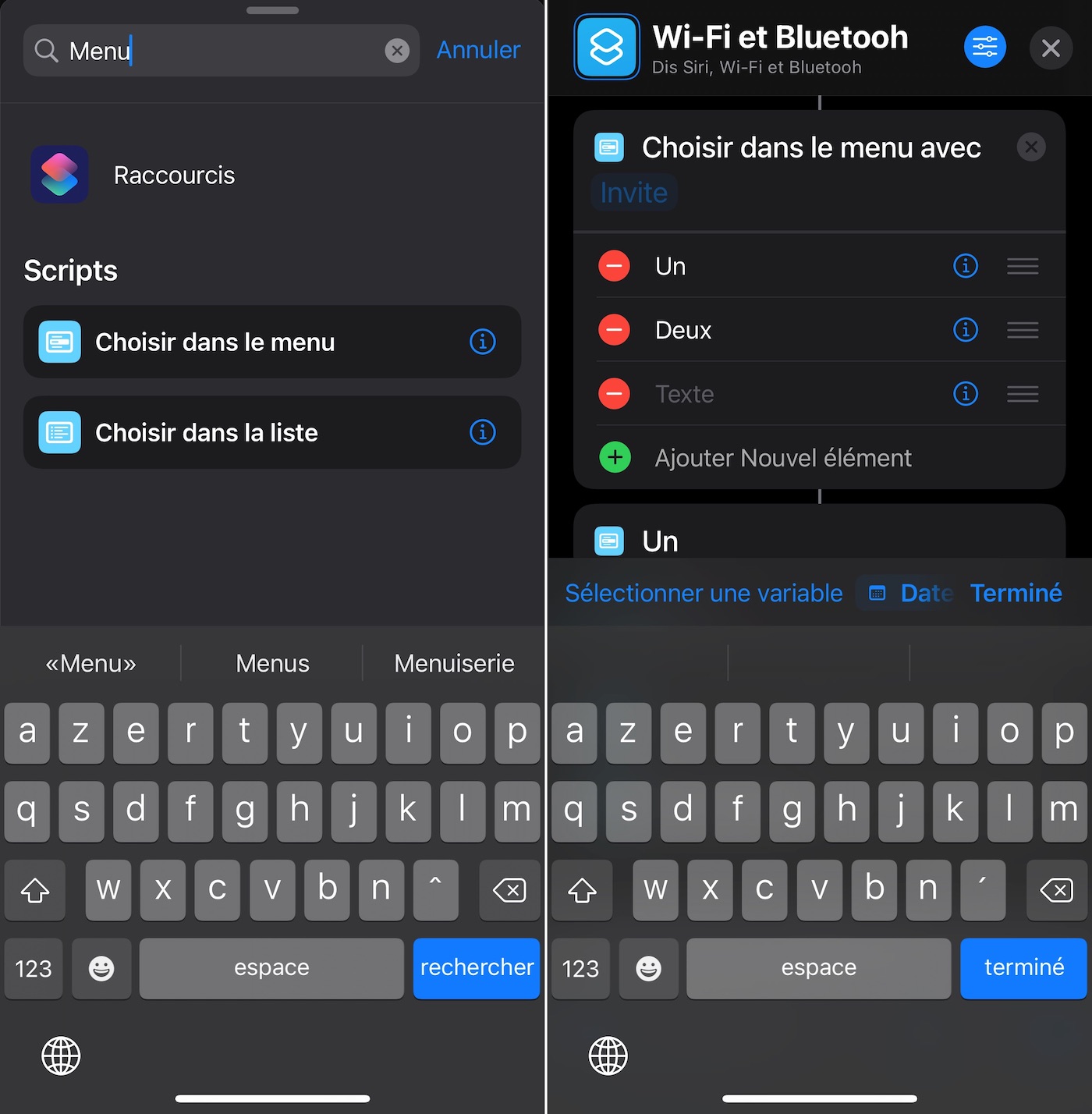 iOS Shortcut Action Menu