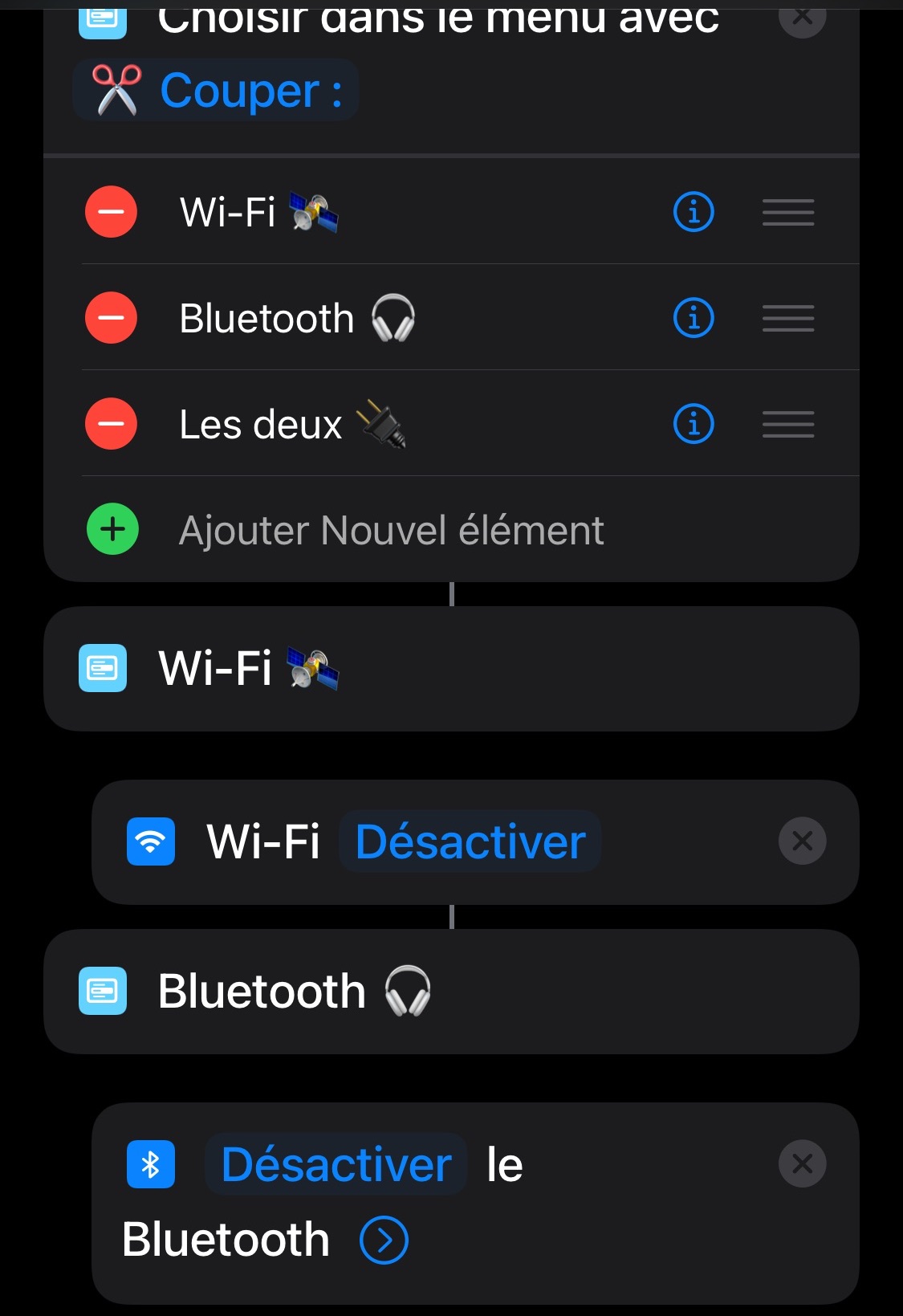 Bluetooth and Wi-fi iOS shortcut