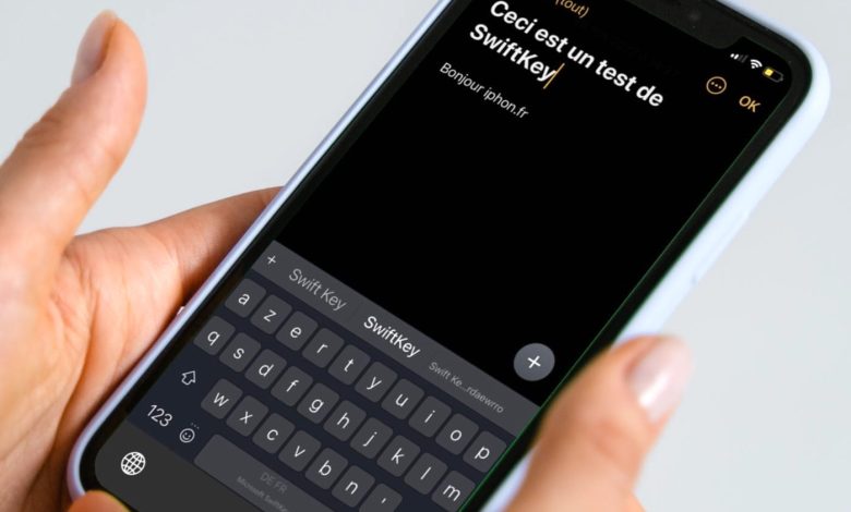 Clavier SwiftKey sur l'application Notes sur iPhone